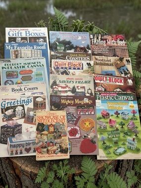 #11 Lot 16 Vintage Country Plastic Canvas Leaflets Fishing Christmas Village